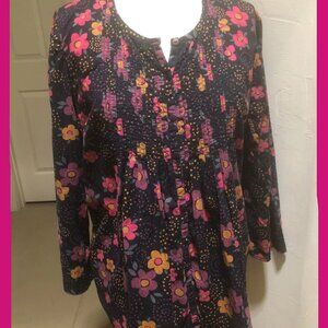 Gudrun Sjoden Vivid Black Floral Top/Tunic - Adjustable Sleeves